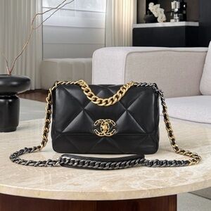 CHANEL Black and Gold Chain Shoulder Bag